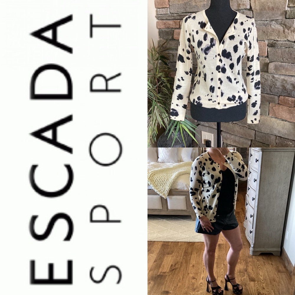 ESCADA Animal Print 100% Virgin Wool Cardigan